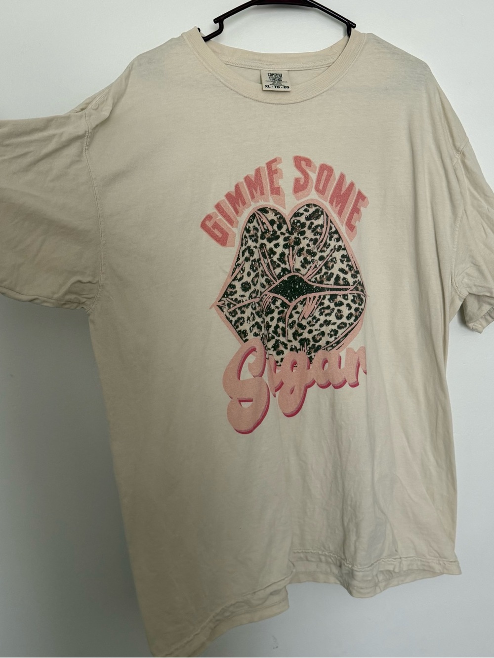 Comfort Colors Cream 'Gimme Some Sugar' Graphic Tee with Pink & Green Print